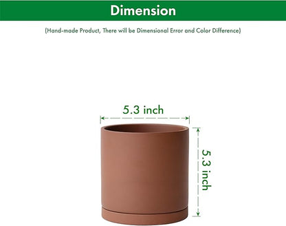 D'vine Dev 5 Inch Rust Terracotta Plant Pot with Drainage Hole and Saucer, Round Cylinder Planter Pot for Indoor Plants, 40-V-B-3
