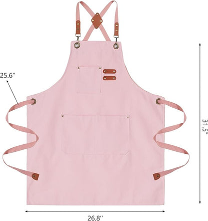 Chef Aprons for Men Canvas Apron with Large Pockets and Adjustable Neck Strap for Cooking, BBQ, Gardening