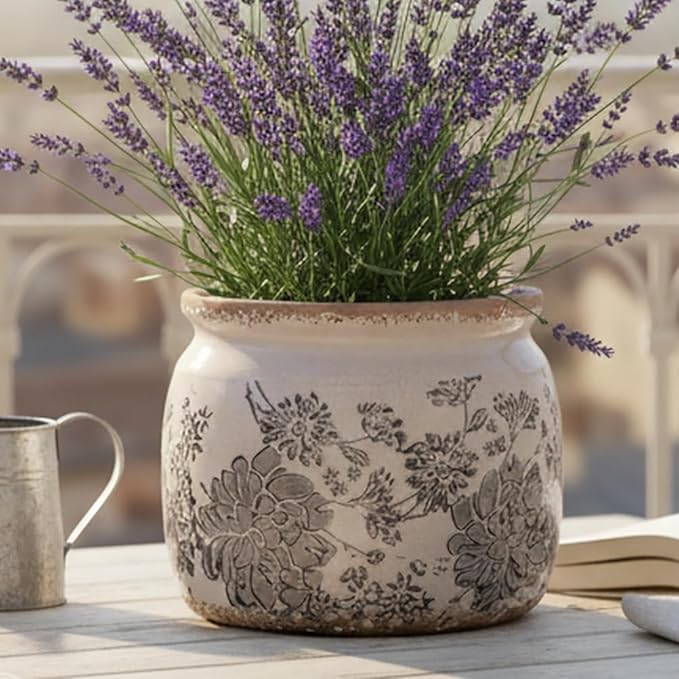 Ceramic Planters for Plants, Plant Pots with Drainage Hole, 6.29in. Flower Pots for Indoor Plants, Vintage Planters & Succulent Pots, Crackle Glaze Finish Plant Pots, Gray