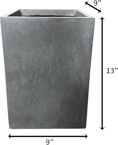 Kante 12.6" H Tall Rectangular Concrete Planters, Outdoor Indoor Lightweight Plant Pots with Drainage Hole and Rubber Plug, Modern Style for Home Garden Patio, Slate Gray