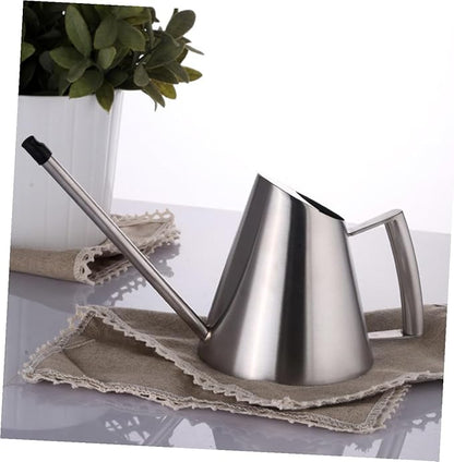 Lurrose Modern Stainless Steel Watering Can with Long Spout Ergonomic Handle Large Opening Sprinkling Pot for Indoor Outdoor Garden Plants House Flowers