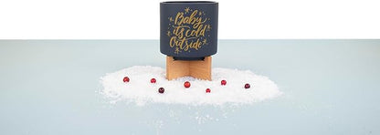 Ceramic Holiday Planter Pot with Wood Stand, Baby It's Cold Outside Design, Navy Blue & Gold, Holds 4" House Plant or Succulent, Festive Winter Christmas Home Decor