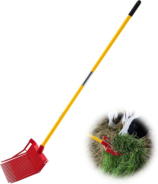 VEVOR Manure Fork, 18 Angled Tines, Horse Manure Rake with Long Fiberglass Handle, 61 in Durable Plastic Pitchfork Muck Rake Tool for Gardening Horse Stall Stable Grass Hay Cleaning Farm Work