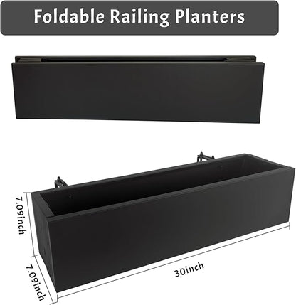 2 Pack Metal Railing Planter Box, 30 Inch Balcony Planters with Adjustable Brackets, Large Hanging Planters for Outdoor Fence Deck