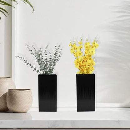 Wood Wall Planter Set of 2, Modern Wall Hanging Decor Pocket Planter for Greenery and Dried Flowers, Indoor Wood Hanging Vase (Black)