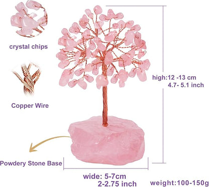 Rose Quartz Healing Crystal Tree，Natural Reiki Life Stone Base Copper Wire Tree Decor， Feng Shui Spiritual Energy for Pink Home Office Desk ， Ideal Meditation Gift for Women Men