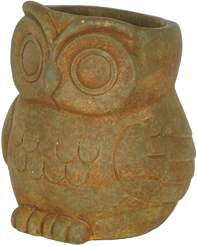 Classic Home and Garden Cement Buddies Animal Planters - Cute Desk Decoration - UV Coated Animal Vase w/Removable Drain Plug - Succulent Plant Pot for Indoor/Outdoor (Owl Planter, Rust, Large)