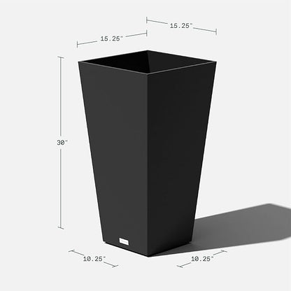 Veradek V-Resin Indoor/Outdoor Taper Planter (Black, 30 inch - 2 Pack with 2 Saucer Trays)