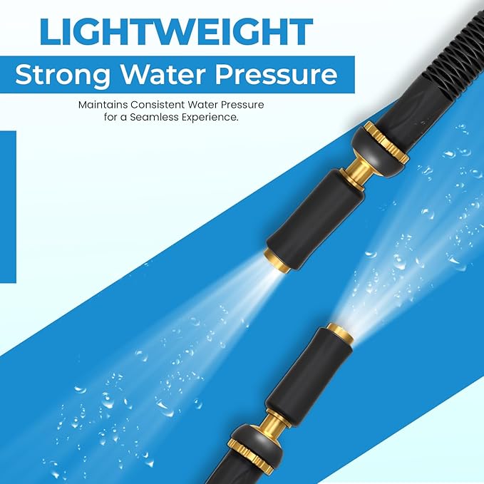 TITAN Garden Hose | Flexible, Lightweight, Kink-Free & Durable Hybrid Water Hose with Heavy Duty Brass Connectors & High-Pressure Jet Nozzle (25FT x 1/2”)