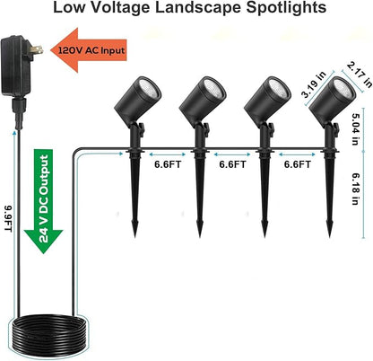 ZYAN Die-Cast Aluminum Landscape Spotlights, 6W 600LM 2700K Warm White, Low Voltage IP65 Waterproof Outdoor Landscape Lighting for Garden Yard Path, 4 Pack