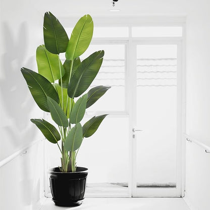 Artificial Bird of Paradise Plant 6Ft Tall Fake Tropical Palm Tree Large Fake Plants with 13 Silk Banana Leaves Faux Plant Indoor Decor Trees with White Pot for Home Bedroom Living Room Office（2pcs）