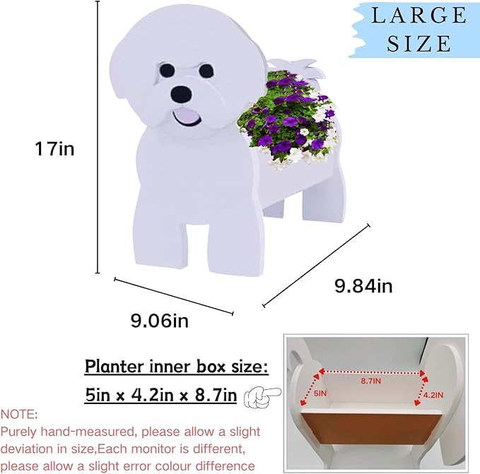 Bichon Frise Dog Planter Plant Pots,Cute Large Dog Flower Planter,Gifts for Pet Lovers,Unique Animal Plant Pots,Office,Indoor Outdoor Garden Decor(9.84 * 9.06 * 17in)