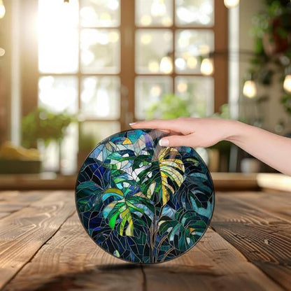 Stained Glass Monstera Ornaments Suncatcher - Monstera Decor Gifts for Women Men Botanical Lovers - Window Hanging Decorations for Home Wall Kitchen - Christmas Birthday Housewarming Gift