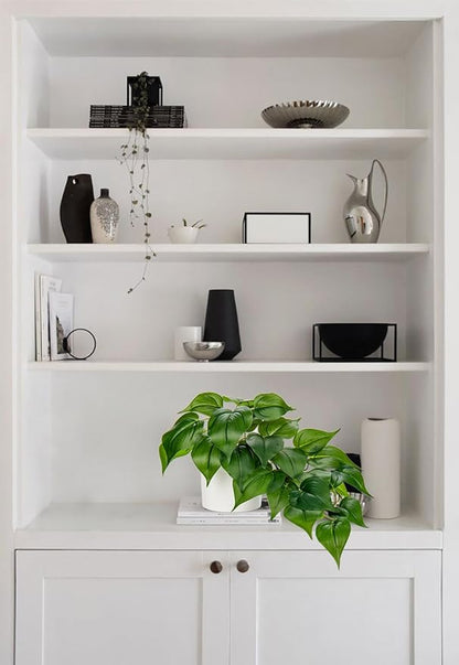 Hollyone Artificial Plants Potted Fake Plants in White Ceramic Pot Faux Pothos Haning Plants Indoor for Home Living Room Shelf Office Aesthetic Decor