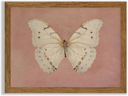 Wojuin Framed Pink Vintage Butterfly Canvas Wall Art, Neutral Moody Insect Farmhouse Wall Decor, Antique White Moth Aesthetic Poster Print for Living Room Bedroom Bathroom Dorm Office 12x16 in