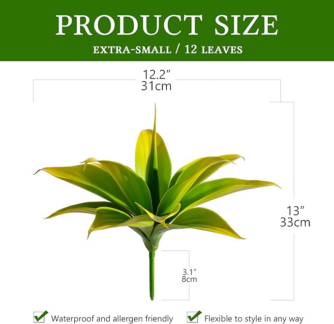 Artificial Agave Faux Agave 12.2In Fake Greenery Outdoor Artificial Plant Fake Plant for Indoor Home Decoration Plastic Plant Outdoor Decor Front Porch Decor Simulation Plants(Yellow,2Pack)