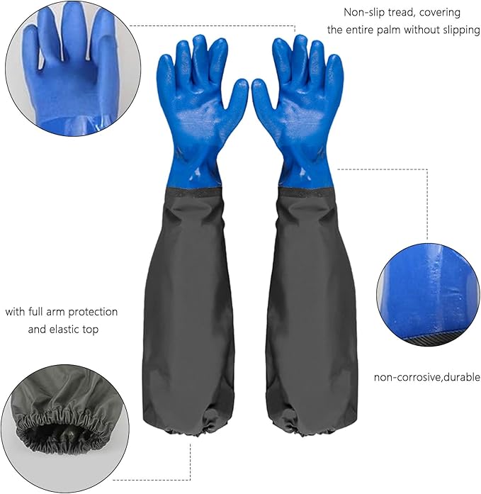 2 Pcs Waterproof Rubber Aprons (40 Inch Long) include 1 Pair 22 Inch Chemical Resistant Rubber Gloves - Adjustable Straps for BBQ, Butcher, Cooking, Kitchen, Grilling & Fishing