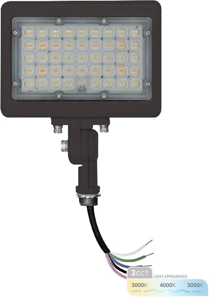 NUWATT 30W LED Flood Light, 3CCT 3000K/4000K/5000K Selectable, IP65 Waterproof Lighting, Adjustable Knuckle Mount, 4200LM, 0-10V Dimmable, 120-277V, Outdoor Security Floodlight for Yard, Bronze, UL