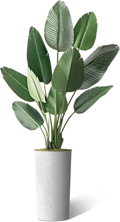 Artificial Tree in White Marble Effect Planter, Fake Bird of Paradise Silk Tree for Indoor and Outdoor Home Decoration - 67" Overall Tall (Plant Pot Plus Tree)