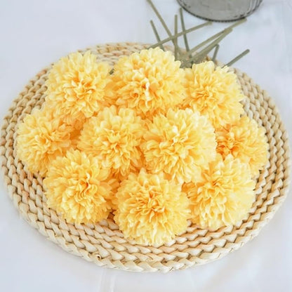 Artificial Flowers Chrysanthemum Ball Flowers 10pcs Bouquet Present for Important People Glorious Moral for Home Office Coffee House Deco Parties and Wedding(Yellow)
