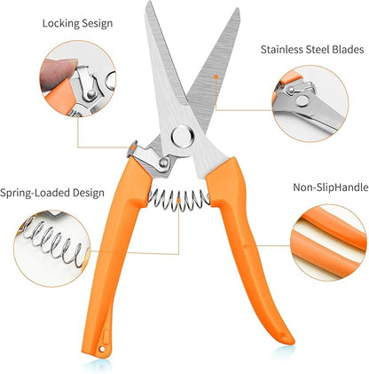 Flower Shears, 7.6 inch Flower Cutting Scissors Pruning Shears for Beginners, High Strength Steel, Sharp Rust Resistant,Garden Clippers Plant Cutter with Comfortable Grip Handles -Orange