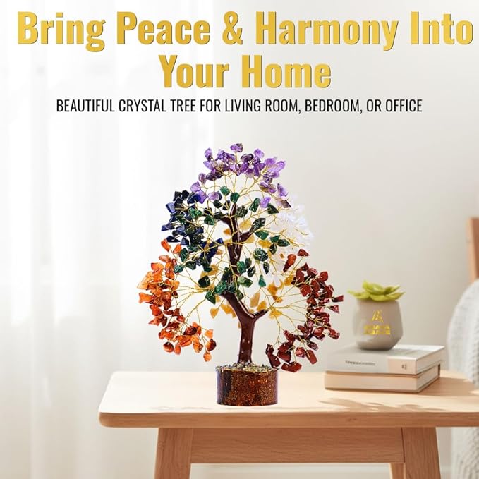 7 Chakra Tree of Life Crystal Healing Money Tree for Home Living Decor, Office Desk Decor, Handmade Feng Shui Bonsai for Energy, Wealth & Good Luck, Birthday Gifts for Men, Women, Mom