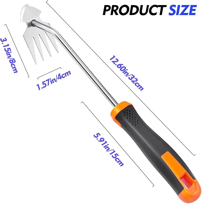Weed Puller Tool, Gardening Essentials,Yard Tools,Portable Garden Weeder Tool,4 Teeth Stainless Steel Manual Weeding Rake for Vegetable Gardening, Backyard Farm Planting & Weeding