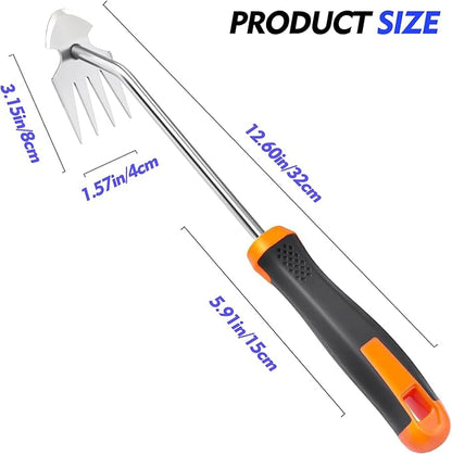 Weed Puller Tool, Gardening Essentials,Yard Tools,Portable Garden Weeder Tool,4 Teeth Stainless Steel Manual Weeding Rake for Vegetable Gardening, Backyard Farm Planting & Weeding