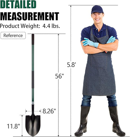 VNIMTI Heavy Duty Gardening Shovel, 56 Inch Round Blade with Fiberglass Handle (Green)