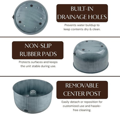 Monarch Abode Garden Hose Holder with Lid – Decorative Water Hose Holders for Outside, Ridge Embossed Metal Patina Pot with Drainage, 100ft Waterhose Holder for Outside, Garden Storage Caddy