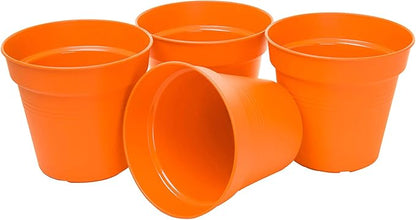 Mintra Home Garden Pots 4pk - Flowers, Herbs, Plants, Indoor, Outdoor, Colorful, Wholesale, Bulk (Orange, 11cm Diameter (4.3in))