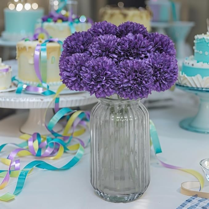 Artificial Flowers Chrysanthemum Ball Flowers Bouquet 10pcs Present for Important People Glorious Moral for Home Office Coffee House Party and Wedding (Purple)