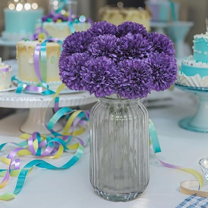 Artificial Flowers Chrysanthemum Ball Flowers Bouquet 10pcs Present for Important People Glorious Moral for Home Office Coffee House Party and Wedding (Purple)