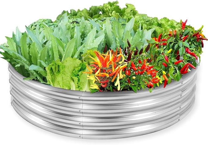 Galvanized Steel Raised Garden Bed, Large Outdoor Metal Planter Box Big Flower Plant pots for Patio Backyard Porch Deck Planting Flowers Vegetables and Herbs (Silver, 2 ft)
