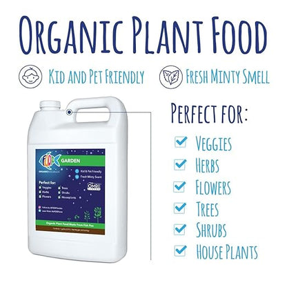 FOOP Garden Pump Bundle - Organic Liquid Plant Food Made from Fish Manure (with Fresh Minty Scent) | Perfect for Veggies, Herbs, Flowers, Trees, Shrubs | Kid & Pet Friendly (1 Gallon + Pump)