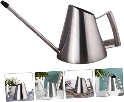 Lurrose Modern Stainless Steel Watering Can with Long Spout Ergonomic Handle Large Opening Sprinkling Pot for Indoor Outdoor Garden Plants House Flowers