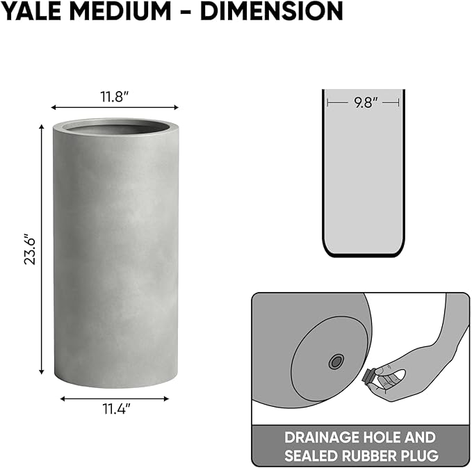 DTY Signature Mount Oxford Tall Outdoor Planter - Medium Gray 23.6 Inch Height Modern Tall Planter Pot for Indoor & Outdoor Spaces - Stylish Planter for Contemporary Homes and Gardens