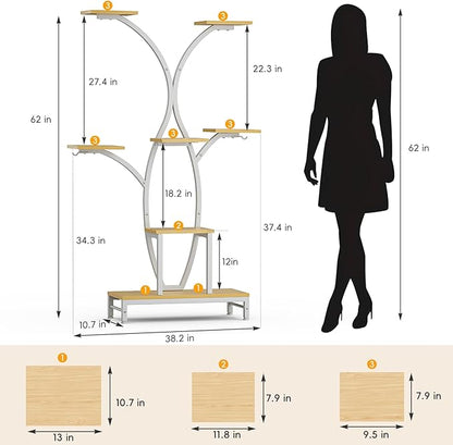 Plant Stand Indoor with Grow Lights - 7 Tiered Metal Corner Shelf for Multiple Plants, 62" Corner Plant Stand for Indoor Plants, Tree-Shaped Plant Rack for Home, Living Room, Office & Patio Decor