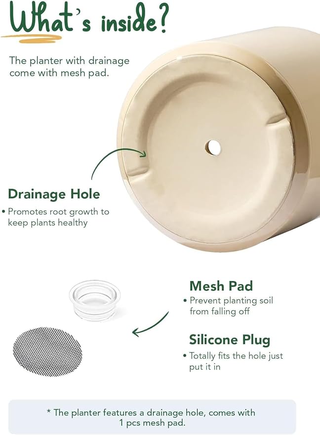 LE TAUCI 12 Inch Pot for Plants, Ceramic Planters for Indoor Plants, Mid-Century Modern Cylinder Flower Pots with Drainage Hole, Fits Fiddle Leaf Fig & Monstera, Home Decor, Sand Beige