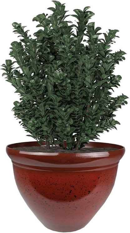 The HC Companies 12 Inch Pizzazz Round Planter Pots with Ceramic Look, Lightweight UV-Resistant Plastic Outdoor Planters, 2-Pack Flower Pots for Garden & Home Decor, Warm Red