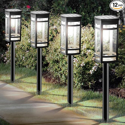 EXCMARK 12 Pack Solar Lights Outdoor Waterproof for Garden Pathway Walkway Driveway Yard Lawn Decorative Landscape Lighting. (Cool White Light, 12)