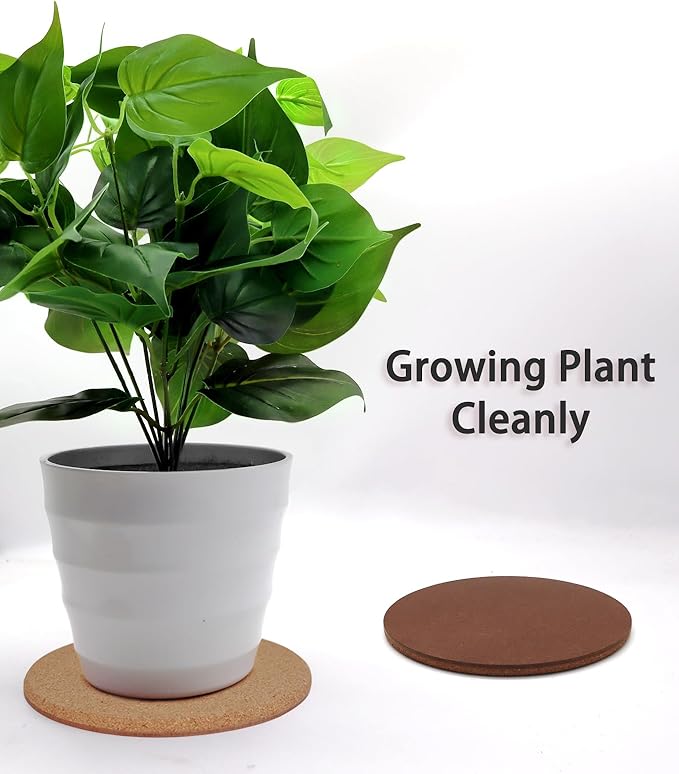 Cork Plant Coasters, 3 Sizes Double Layers Hard Thick Cork Planter Coaster, 4/6/8 Inch Absorbent Cork Plant Mats, Cork Trivets for Hot Dishes, Cork Plant Coasters for House Plants, 10 Pcs
