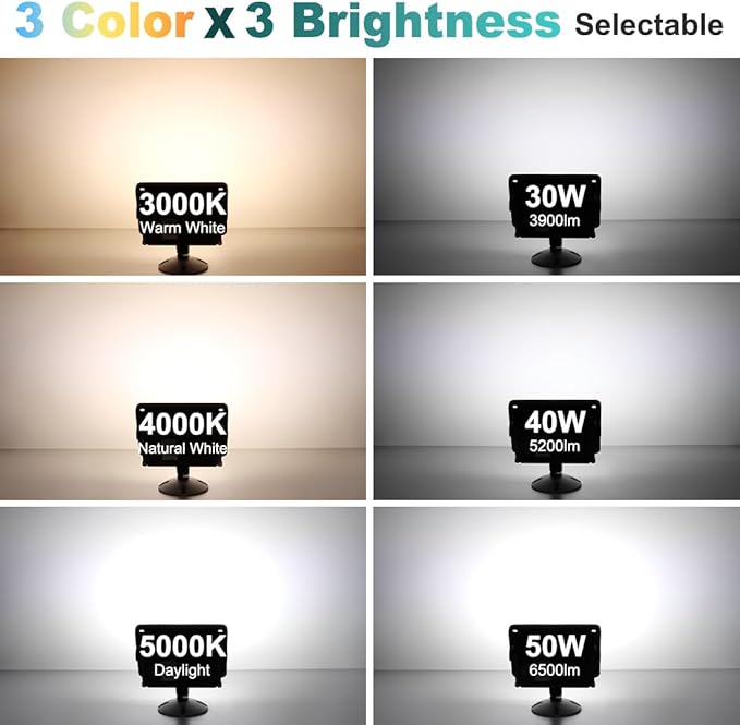 kadision LED Flood Light 50W/40W/30W, 3CCT 3000K/4000K/5000K Selectable, Dusk-to-Dawn Photocell, IP65 Waterproof Adjustable Knuckle Mount Security Lights, 100-277V ETL Listed, White