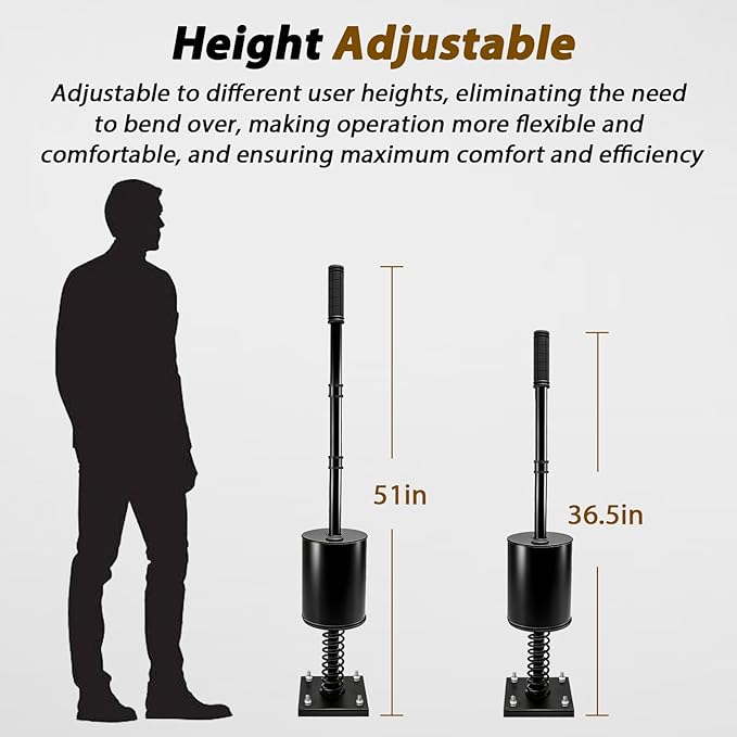 Heavy Duty Steel Tamper Tool with 51 Inch Adjustable Handle, Fillable Base, Buffer Spring, Steel Tamper for Efficient Leveling Soil, Asphalt, Driveways, Landscaping, Yard, Sand, Driveway