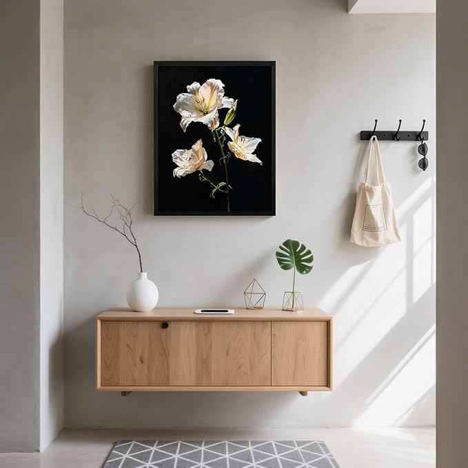Flowers Bathroom Wall Art Prints Canvas Art Wall Decor Framed Vintage Wall Art Decor Pictures for Bathroom Black and White Flowers Wall Art Decorations Botanical Hallway Wall Art Decor 12x16 Inchs