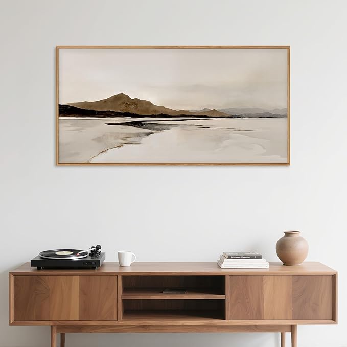 Ausril Beige and Brown Foggy Framed Canvas Wall Art Set, Modern Misty Landscape Wall Decor, Abstract Mountain Lake Wall Painting, Minimalist Nature Art Prints for Living Room, Bedroom - 20"X40"