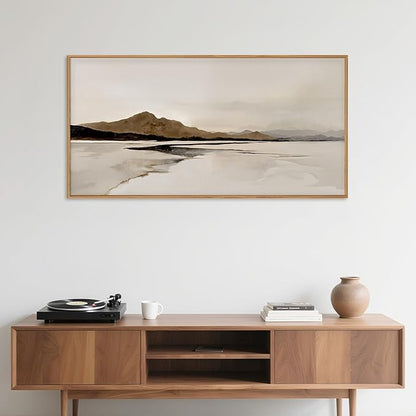 Ausril Beige and Brown Foggy Framed Canvas Wall Art Set, Modern Misty Landscape Wall Decor, Abstract Mountain Lake Wall Painting, Minimalist Nature Art Prints for Living Room, Bedroom - 20"X40"