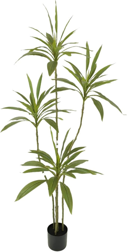 Artificial Cordyline Plant, Indoor Potted Plant, 5 Stems with Black Planter, Suitable for Large Indoor Living Room Decorations, Potted Plants, and Window Display Scenes (Green-5.3ft)