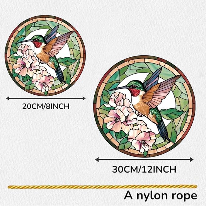 Acrylic Stained Window Hanging Hummingbird Art Acrylic Decoration for Indoor Outdoor Home Bar Office Garden Plastic Ornament Decor 8x8 Inch
