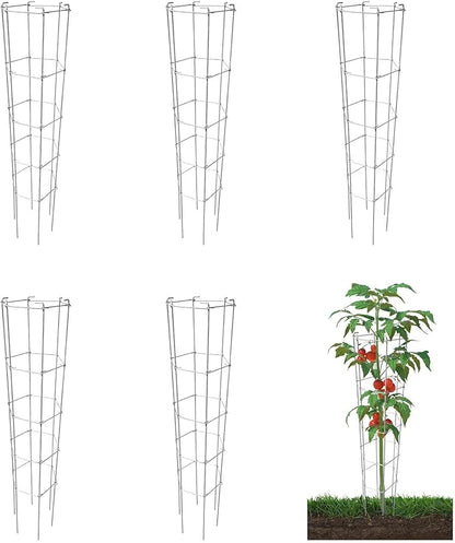 46 Inch Height 5PCS Galvanized Hexagon Folding Tomato Cage,Climbing Plant Support Tower Vegetable Stake Trellis